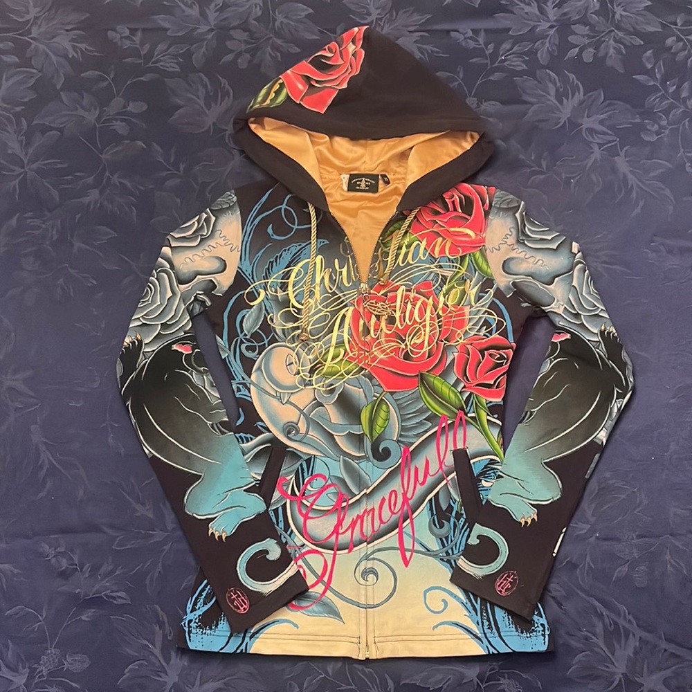 “Grateful” 👑 Christian Audigier bird floral black blue